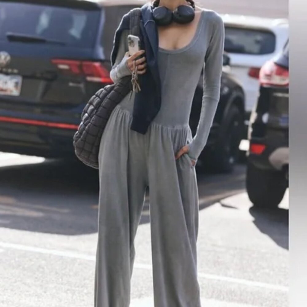 FREE PEOPLE MOVEMENT - HOT SHOT WIDE LEG ONESIE, GRAY (new with tags)